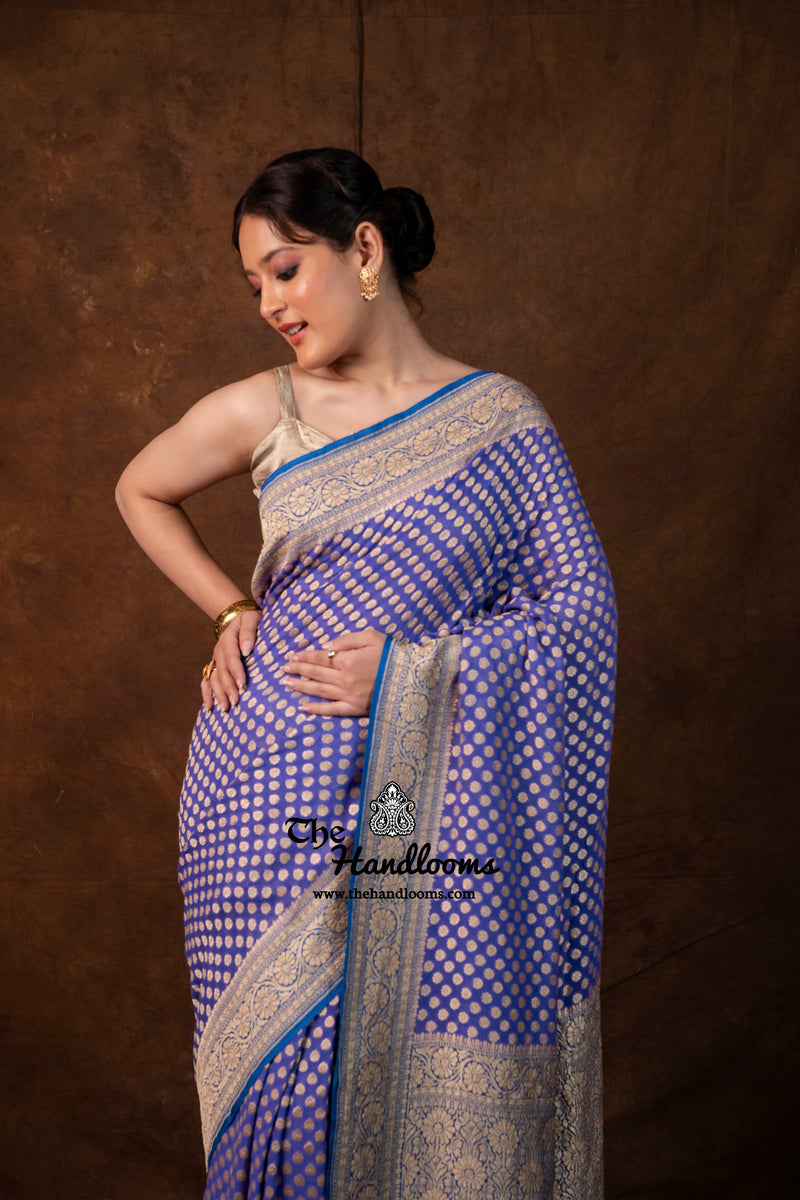 Khaddi Georgette Handloom Banarasi Saree - Gold Zari