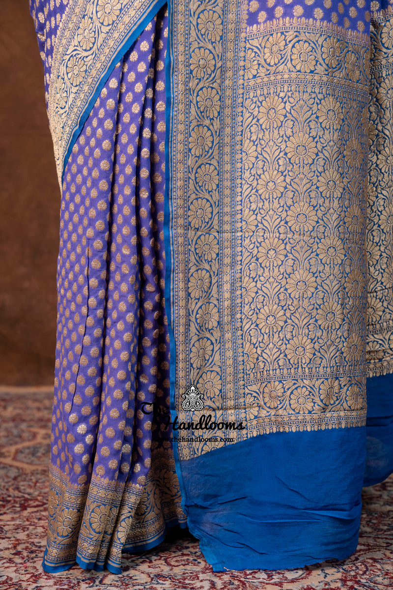 Khaddi Georgette Handloom Banarasi Saree - Gold Zari