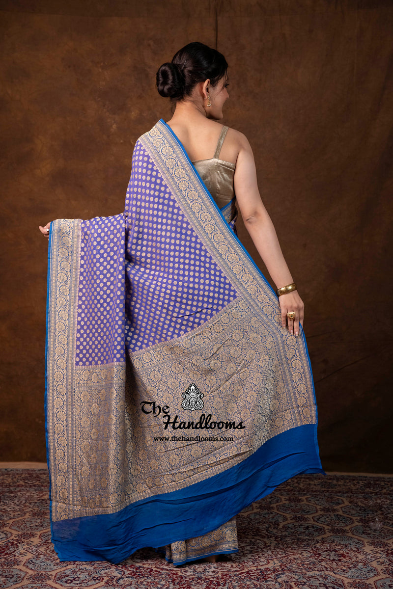 Khaddi Georgette Handloom Banarasi Saree - Gold Zari