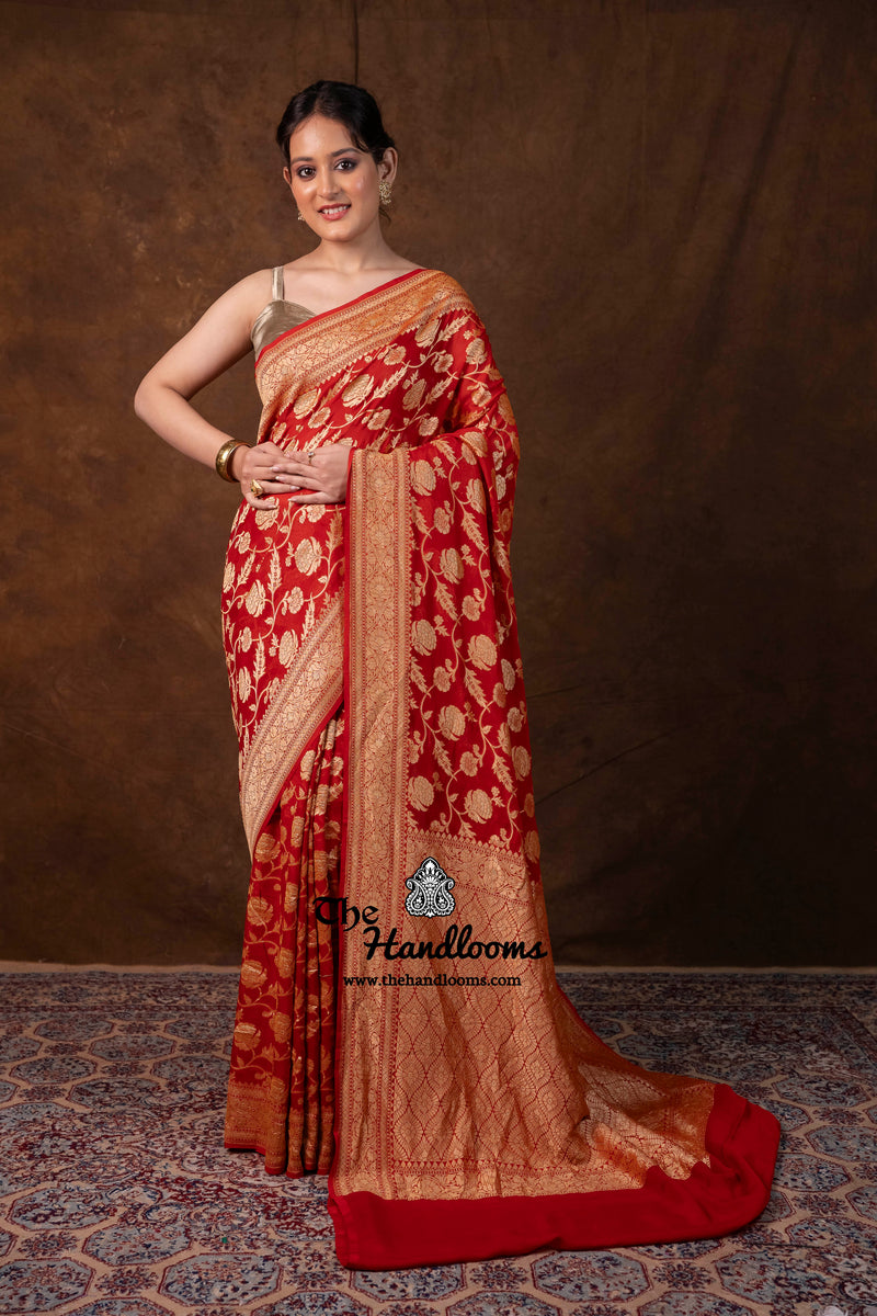 Khaddi Georgette Handloom Banarasi Saree - Gold Zari