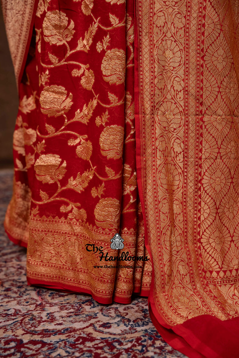 Khaddi Georgette Handloom Banarasi Saree - Gold Zari