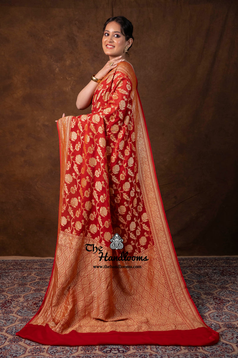 Khaddi Georgette Handloom Banarasi Saree - Gold Zari