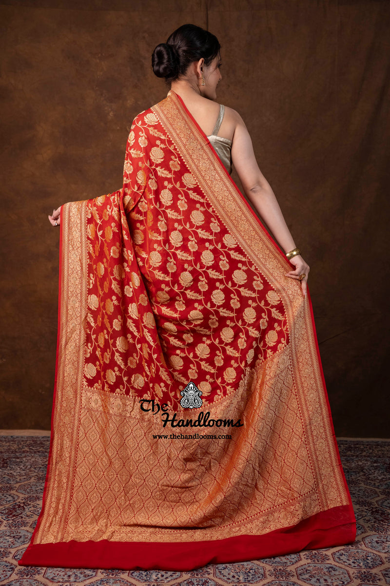 Khaddi Georgette Handloom Banarasi Saree - Gold Zari