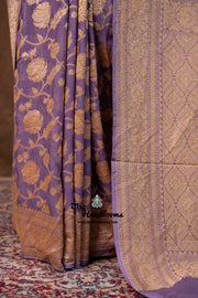 Khaddi Georgette Handloom Banarasi Saree - Gold Zari - The Handlooms
