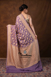 Khaddi Georgette Handloom Banarasi Saree - Gold Zari - The Handlooms