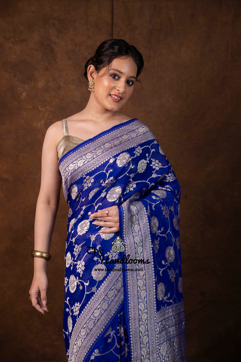 Khaddi Georgette Handloom Banarasi Saree - Water Zari