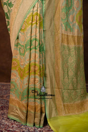 Khaddi Georgette Handloom Banarasi Saree - Gold Zari - The Handlooms