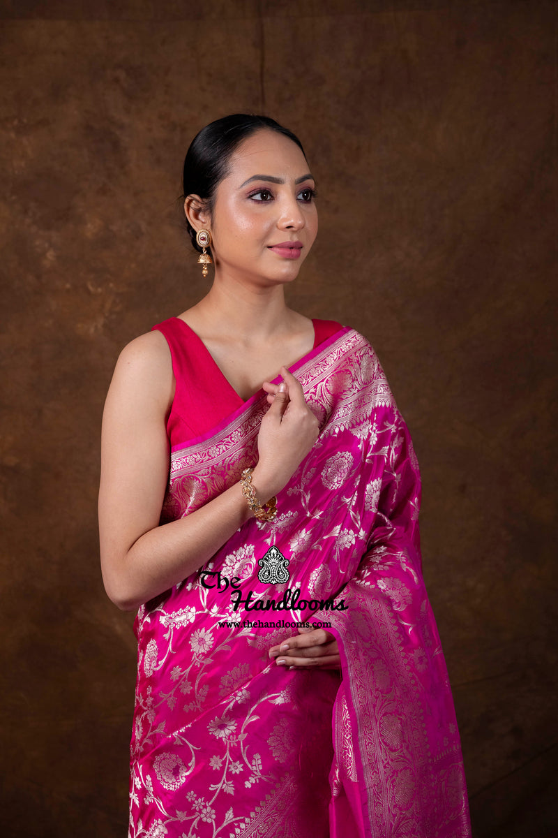 Pure Katan Silk Banarasi Handloom Saree - All Over Jaal Work - The Handlooms