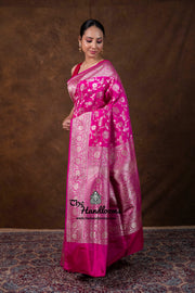 Pure Katan Silk Banarasi Handloom Saree - All Over Jaal Work - The Handlooms