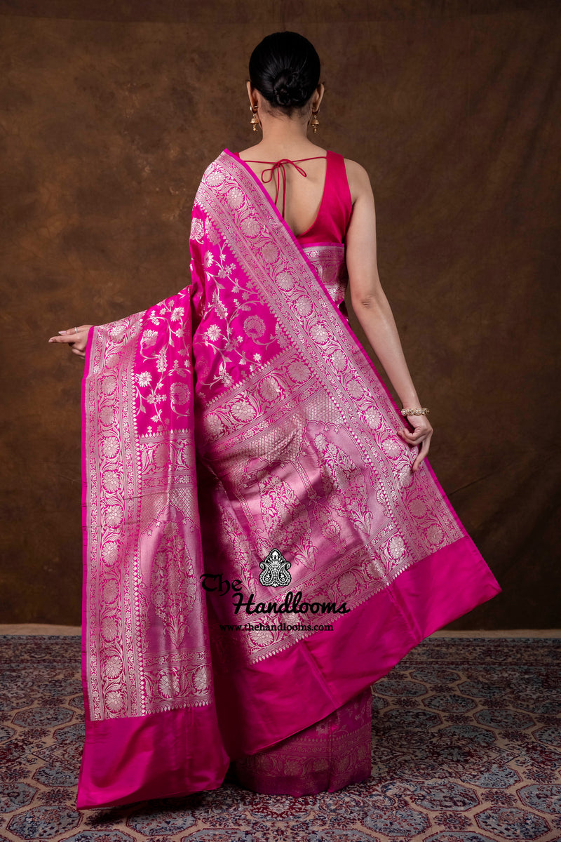 Pure Katan Silk Banarasi Handloom Saree - All Over Jaal Work - The Handlooms