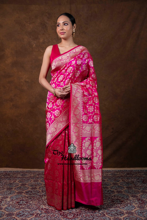 Pure Katan Silk Banarasi Handloom Saree - All Over Jaal Work - The Handlooms