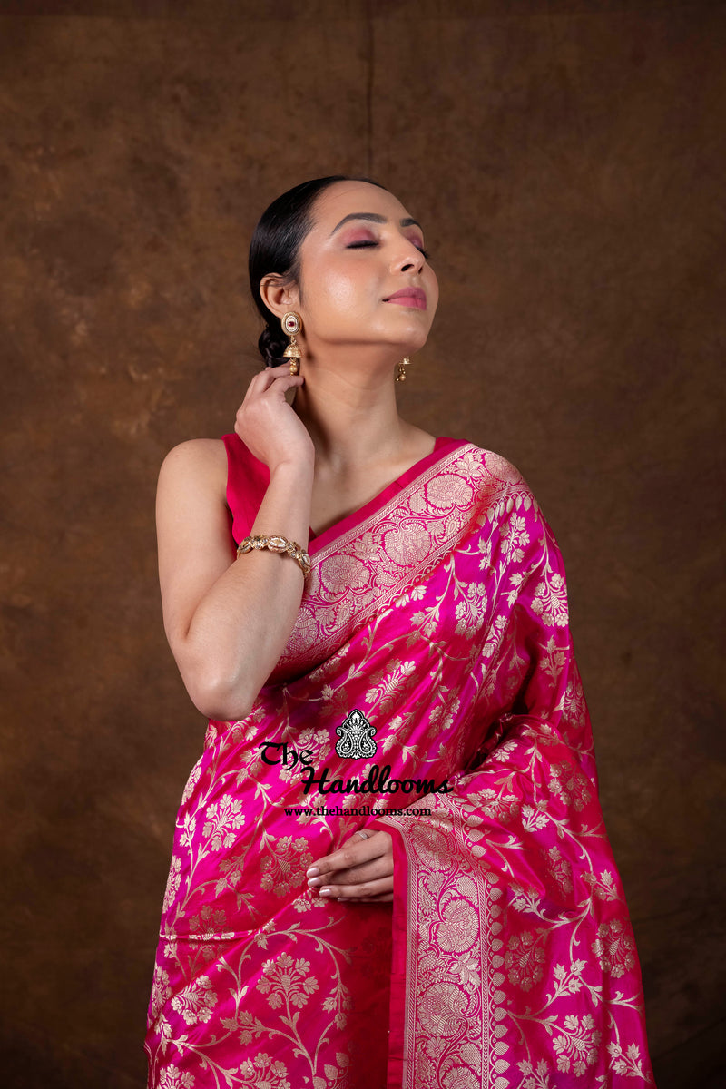 Pure Katan Silk Banarasi Handloom Saree - All Over Jaal Work - The Handlooms