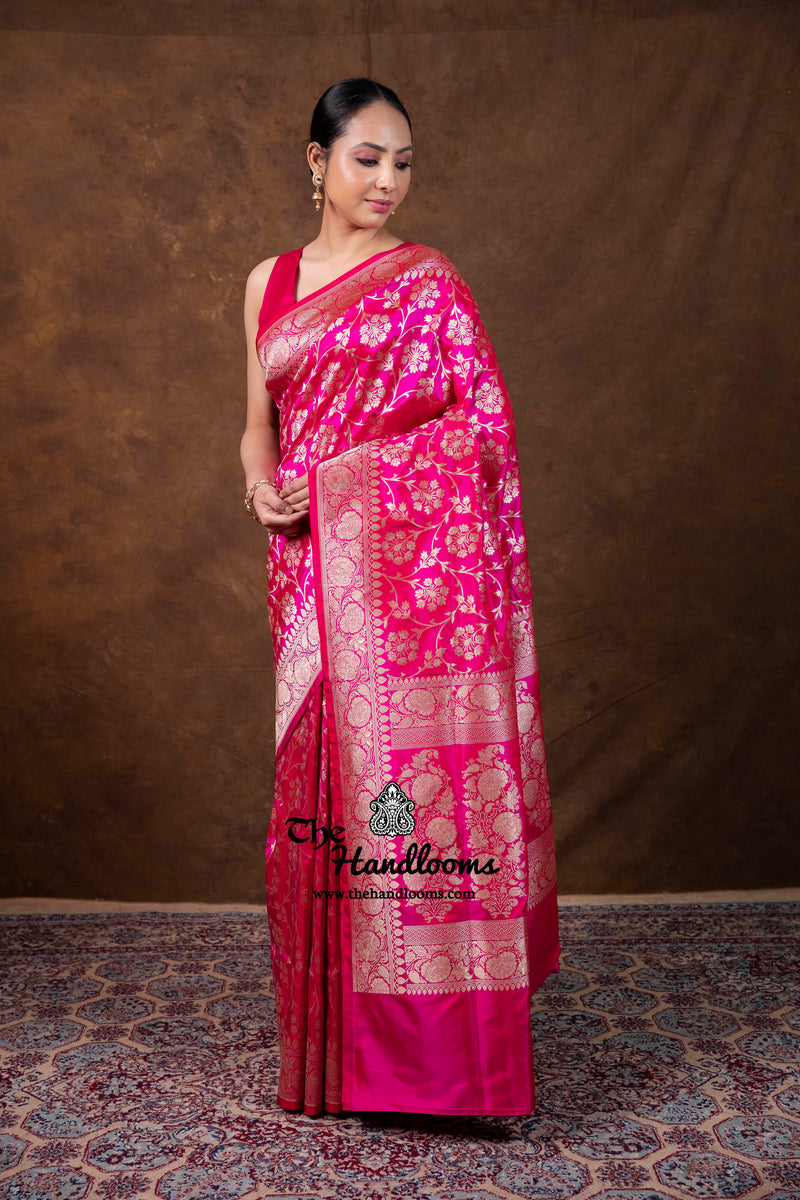 Pure Katan Silk Banarasi Handloom Saree - All Over Jaal Work - The Handlooms