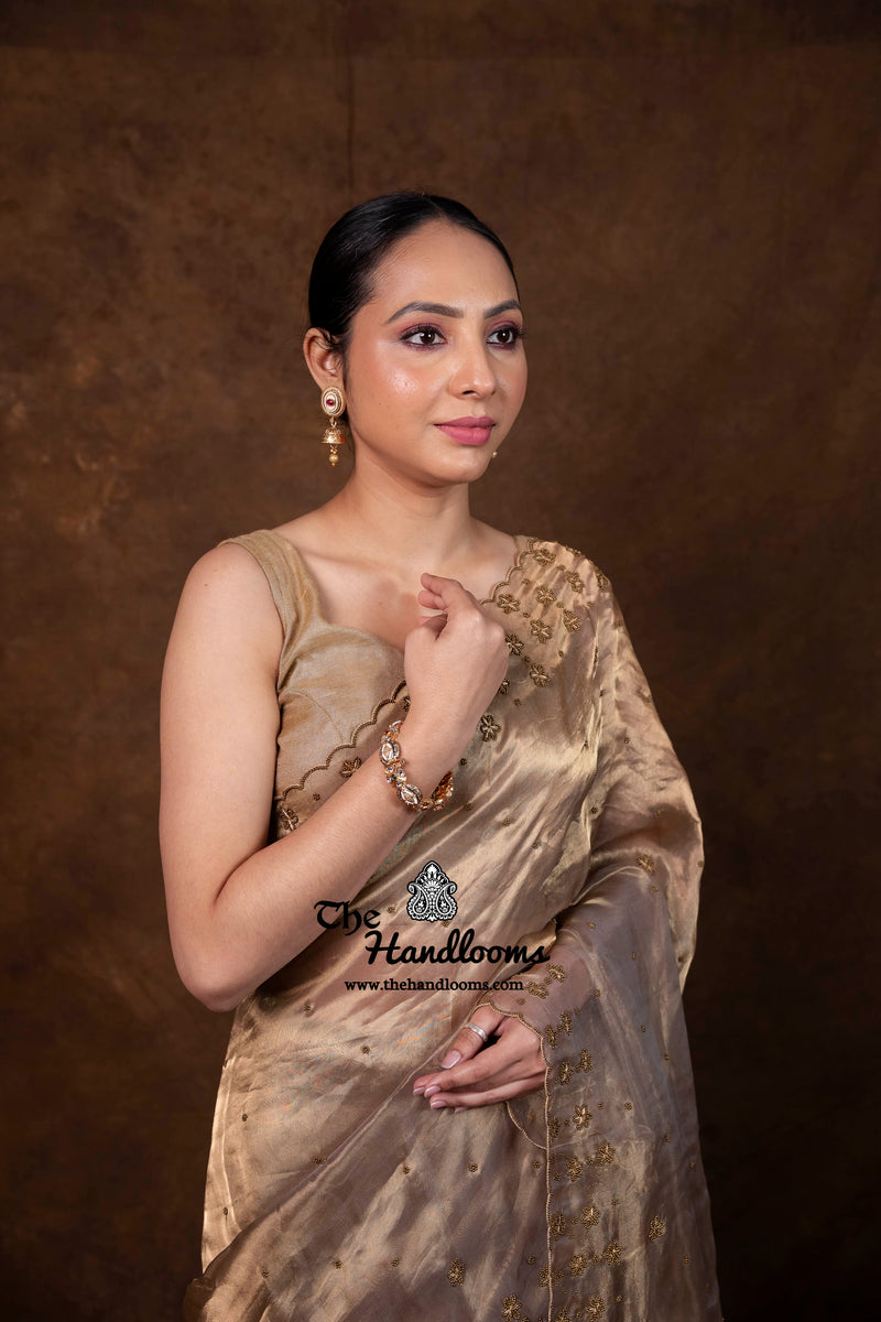 Pure Kora Tissue Handloom Banarasi Saree - Handwork