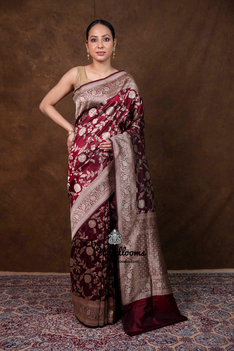Pure Katan Silk Banarasi Handloom Saree - All Over Jaal Work - The Handlooms