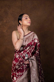 Pure Katan Silk Banarasi Handloom Saree - All Over Jaal Work - The Handlooms