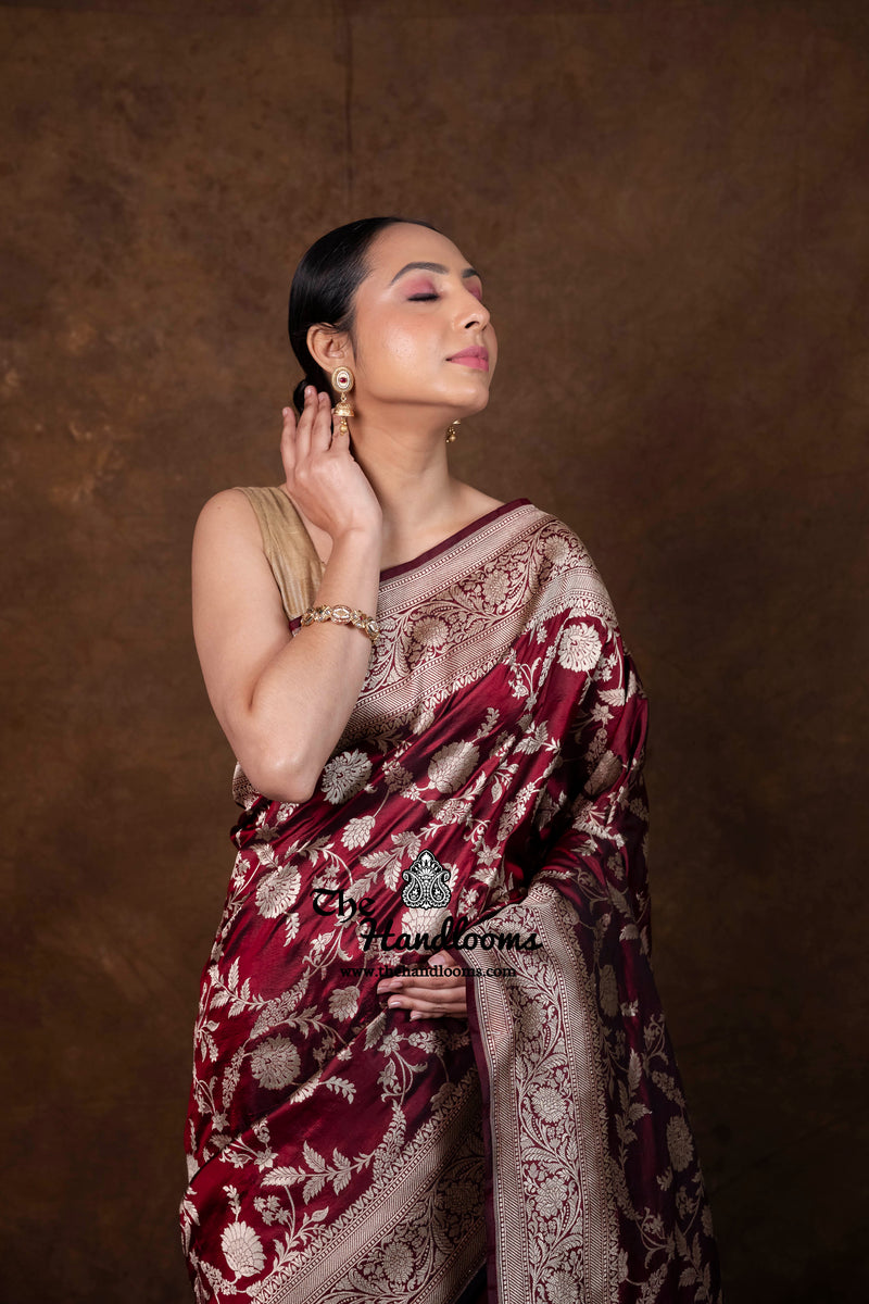 Pure Katan Silk Banarasi Handloom Saree - All Over Jaal Work - The Handlooms