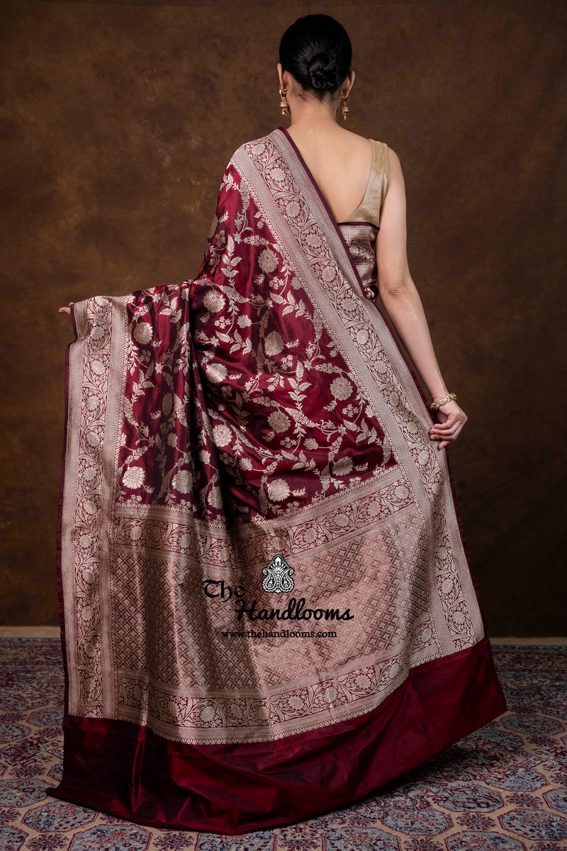 Pure Katan Silk Banarasi Handloom Saree - All Over Jaal Work - The Handlooms