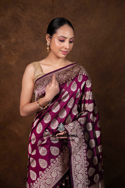 Pure Katan Silk Banarasi Handloom Saree - All Over Jaal Work - The Handlooms