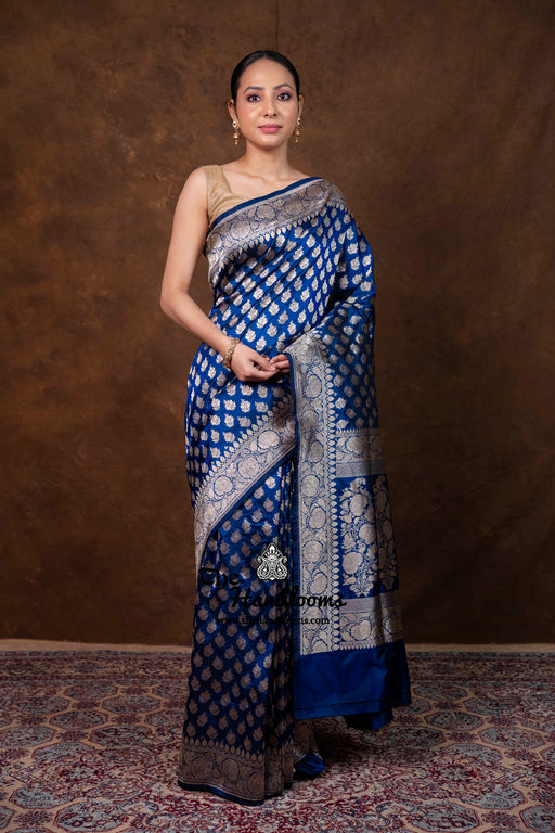 Pure Katan Silk Banarasi Handloom Saree - All Over Jaal Work - The Handlooms