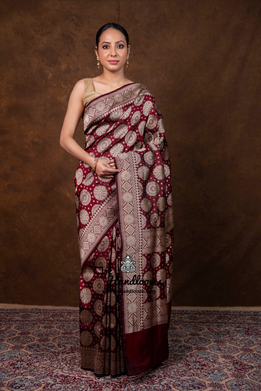 Pure Katan Silk Banarasi Handloom Saree - All Over Jaal Work - The Handlooms