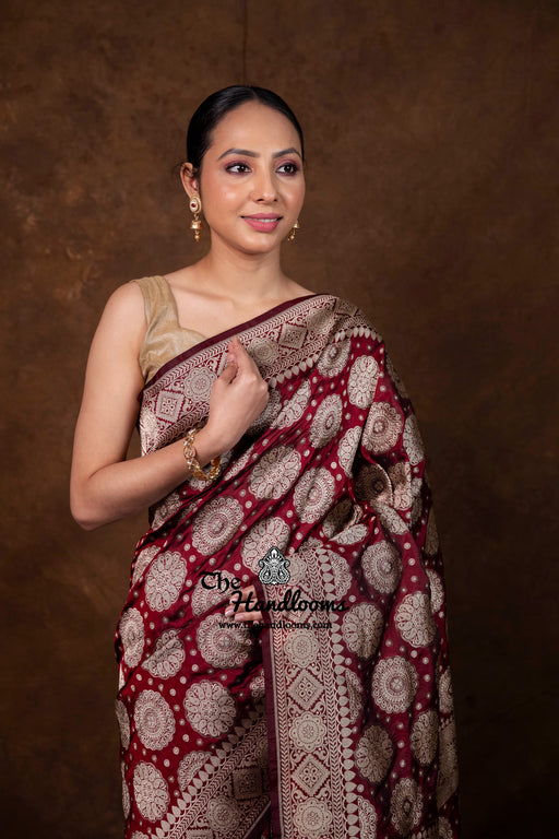 Pure Katan Silk Banarasi Handloom Saree - All Over Jaal Work - The Handlooms