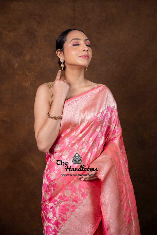 Pure Katan Silk Banarasi Handloom Saree - All Over Jaal Work - The Handlooms