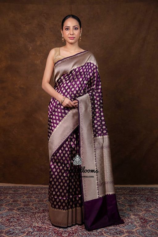 Pure Katan Silk Banarasi Handloom Saree - All Over Jaal Work - The Handlooms