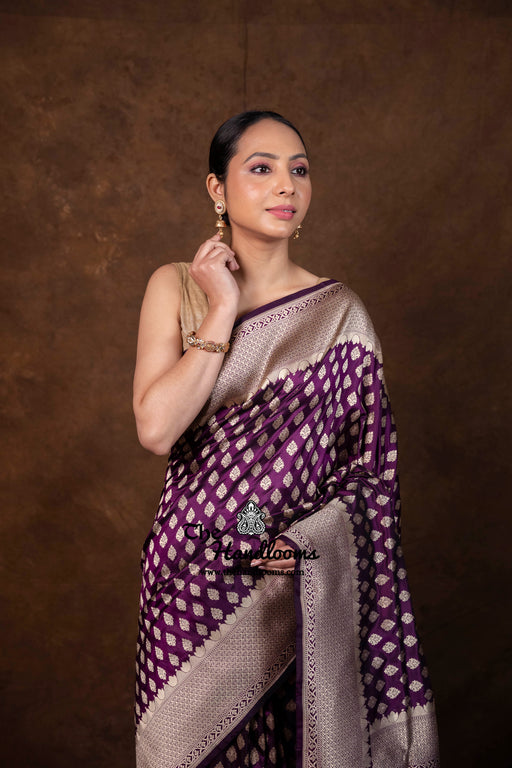 Pure Katan Silk Banarasi Handloom Saree - All Over Jaal Work - The Handlooms