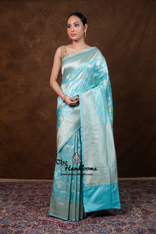 Pure Katan Silk Banarasi Handloom Saree - All Over Jaal Work - The Handlooms