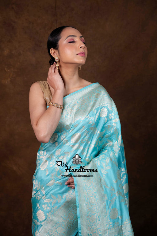 Pure Katan Silk Banarasi Handloom Saree - All Over Jaal Work - The Handlooms