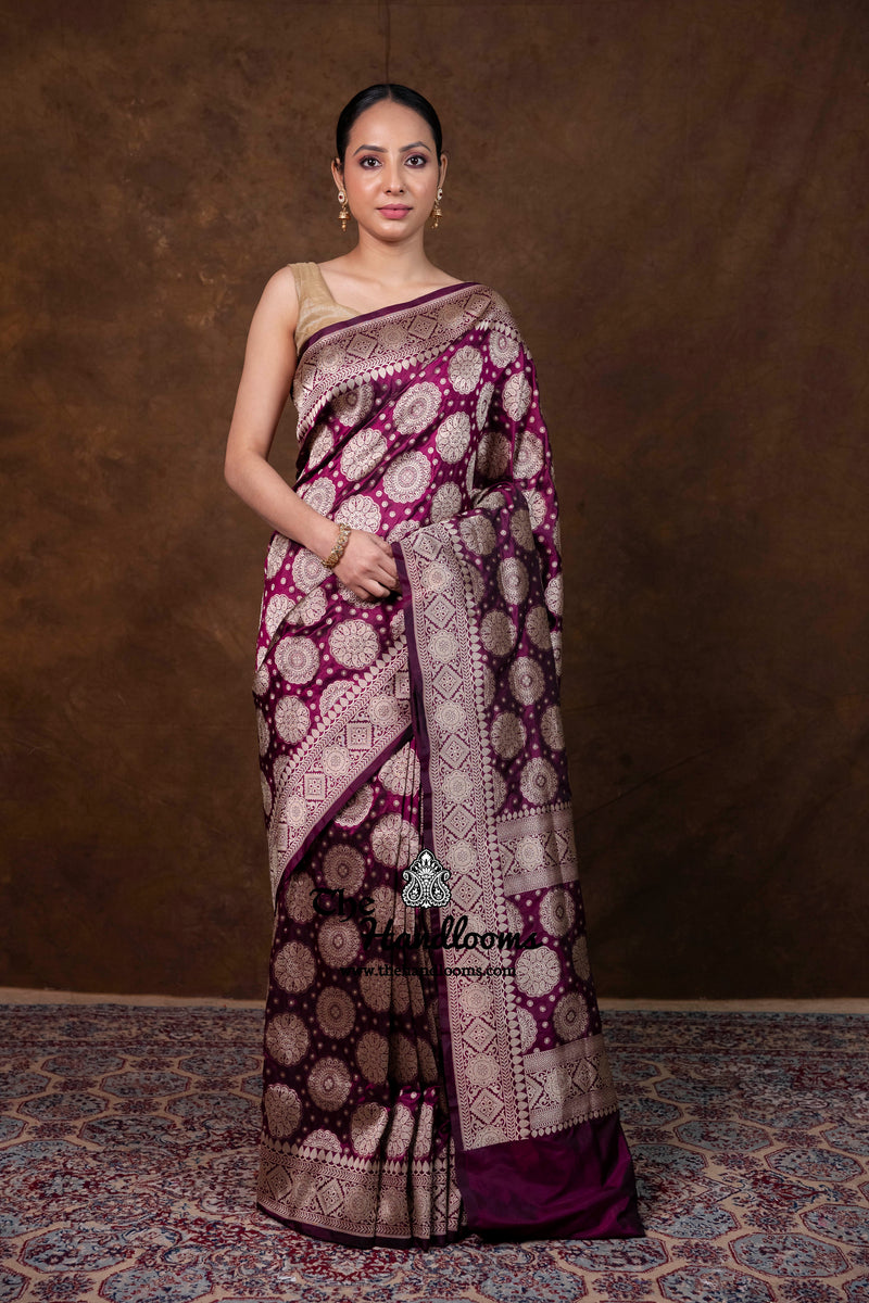 Pure Katan Silk Banarasi Handloom Saree - All Over Jaal Work