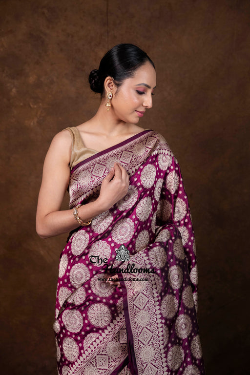 Pure Katan Silk Banarasi Handloom Saree - All Over Jaal Work - The Handlooms