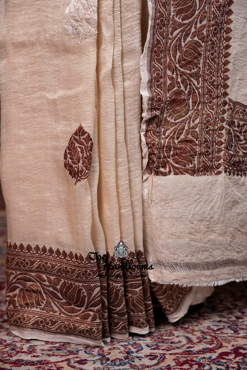 Tussar Georgette Handloom Banarasi Saree - Antique Zari