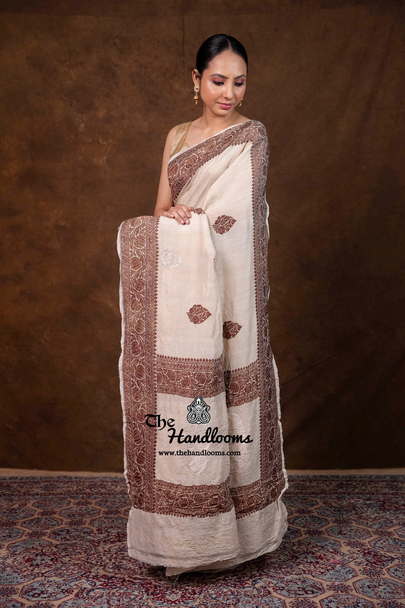 Tussar Georgette Handloom Banarasi Saree - Antique Zari