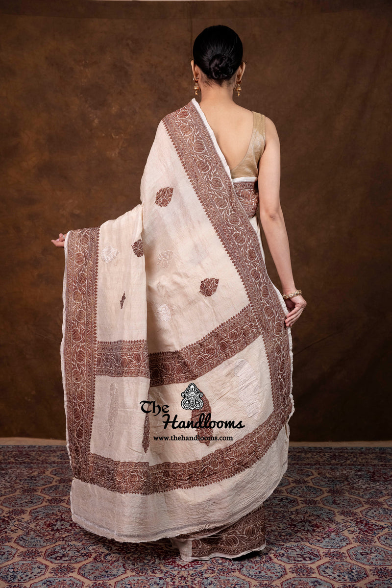 Tussar Georgette Handloom Banarasi Saree - Antique Zari