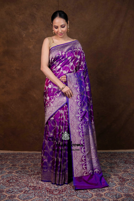 Pure Katan Silk Banarasi Handloom Saree - All Over Jaal Work - The Handlooms