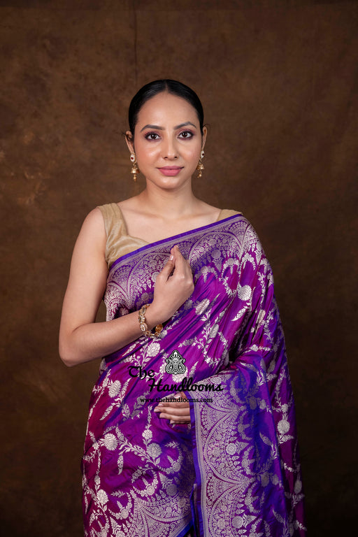 Pure Katan Silk Banarasi Handloom Saree - All Over Jaal Work - The Handlooms