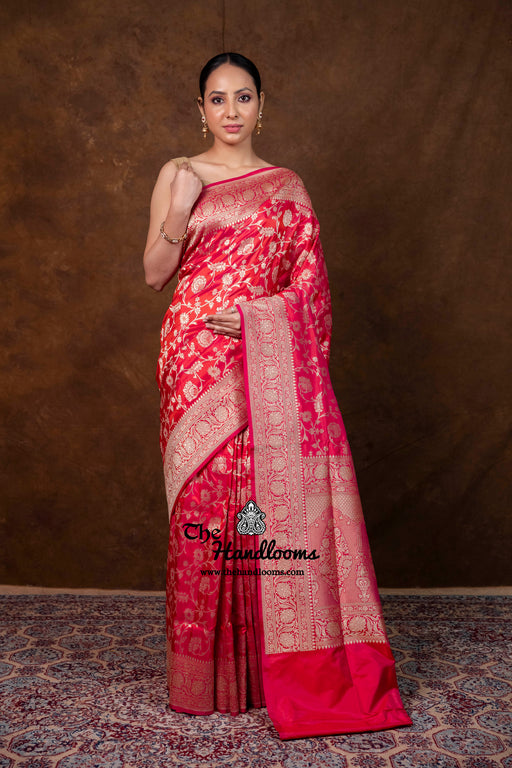 Pure Katan Silk Banarasi Handloom Saree - All Over Jaal Work - The Handlooms