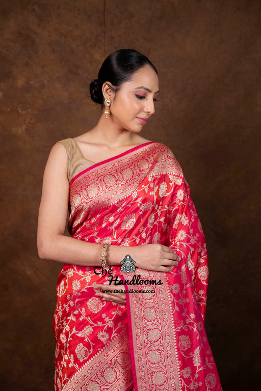 Pure Katan Silk Banarasi Handloom Saree - All Over Jaal Work - The Handlooms