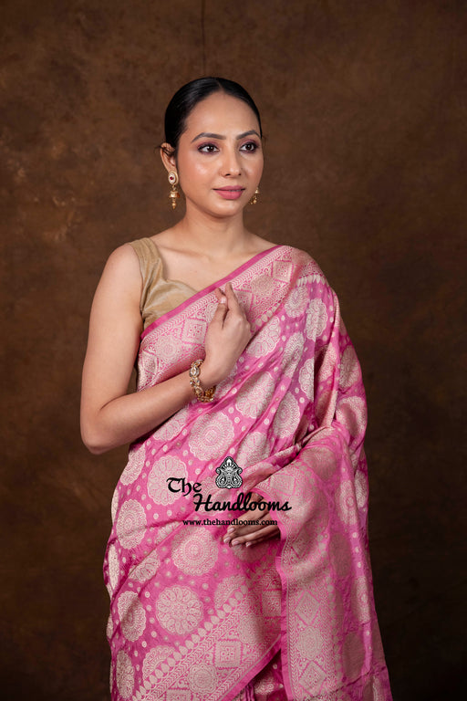Pure Katan Silk Banarasi Handloom Saree - All Over Jaal Work - The Handlooms
