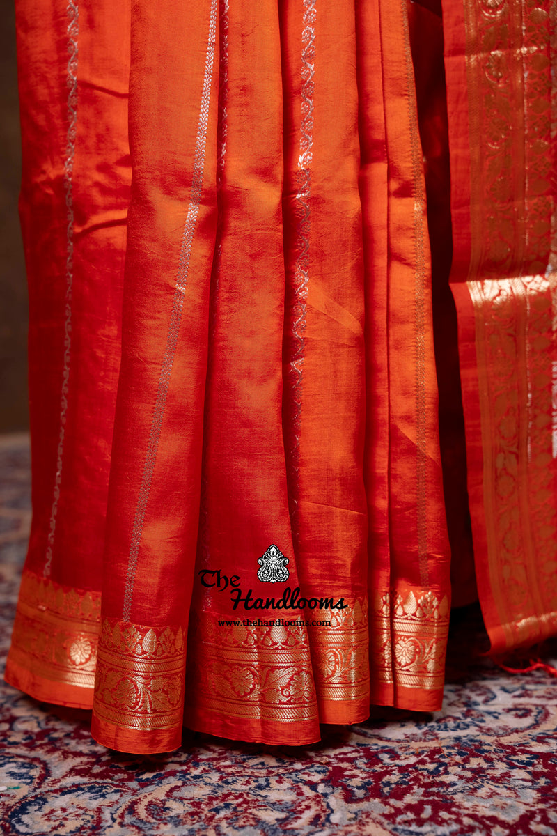 Pure Katan Silk Banarasi Handloom Saree - All Over Kadua Stripe