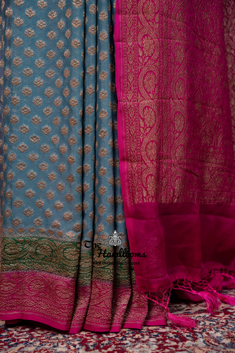 Pure Khaddi Georgette Handloom Banarasi Saree - Antique Zari