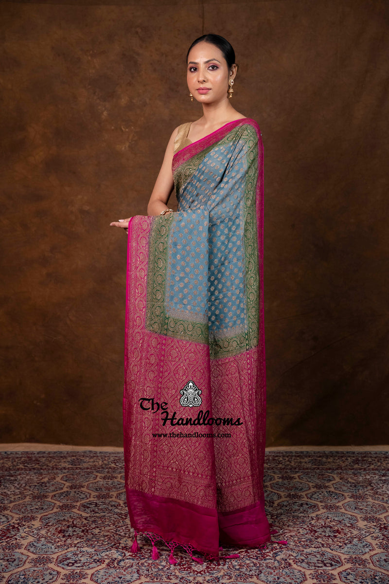 Pure Khaddi Georgette Handloom Banarasi Saree - Antique Zari