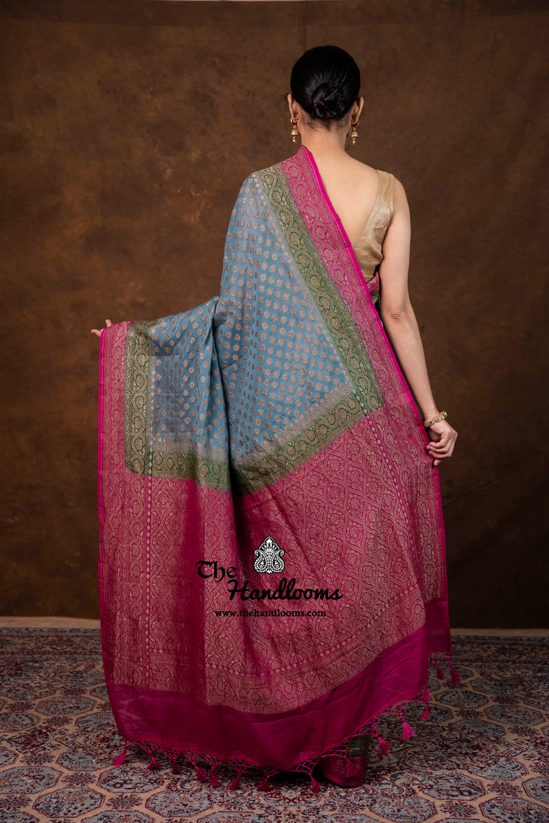 Pure Khaddi Georgette Handloom Banarasi Saree - Antique Zari
