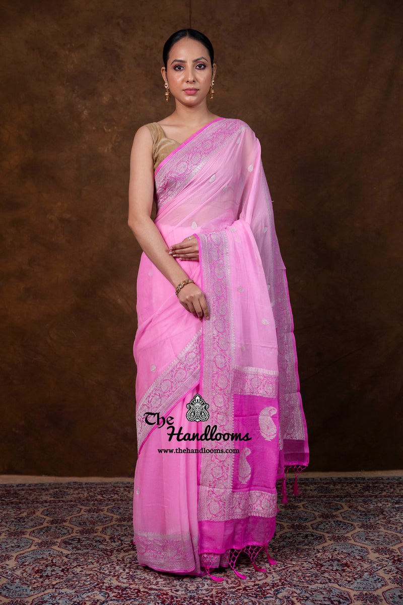 Pure Georgette Banarasi Handloom Saree - Silver Zari - The Handlooms