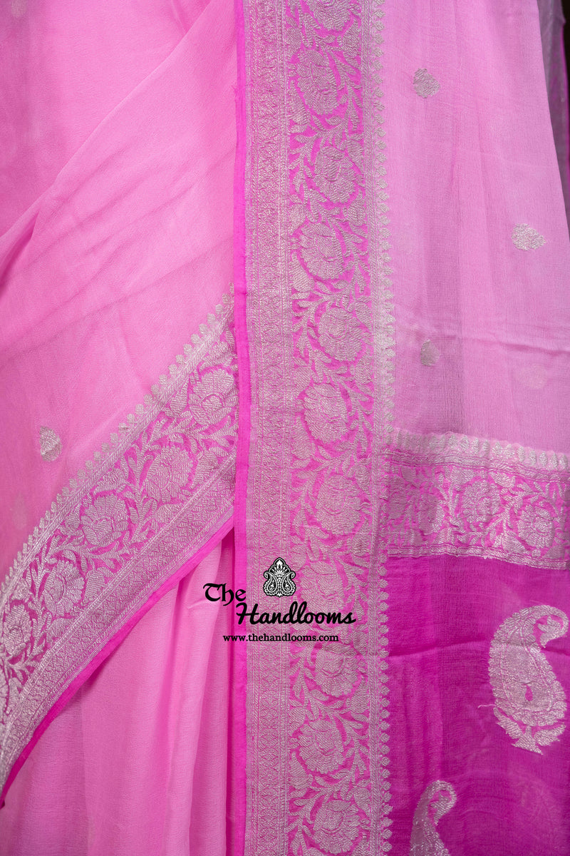 Pure Georgette Banarasi Handloom Saree - Silver Zari - The Handlooms