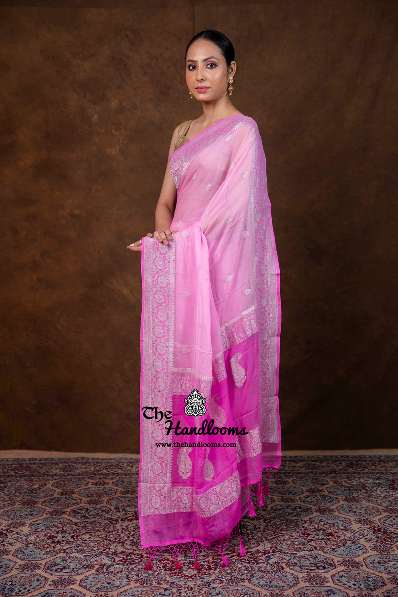 Pure Georgette Banarasi Handloom Saree - Silver Zari - The Handlooms