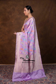 Multicolor Pure Katan Silk Banarasi Handloom Saree - All over Jaal Work With Rangkart - The Handlooms