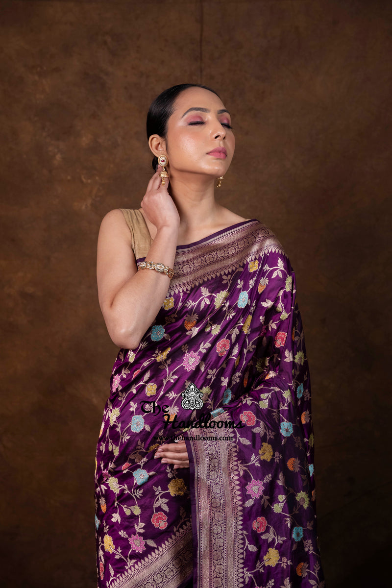 Pure Katan Silk Banarasi Handloom Saree - All over Jaal Work With Meenakari - The Handlooms